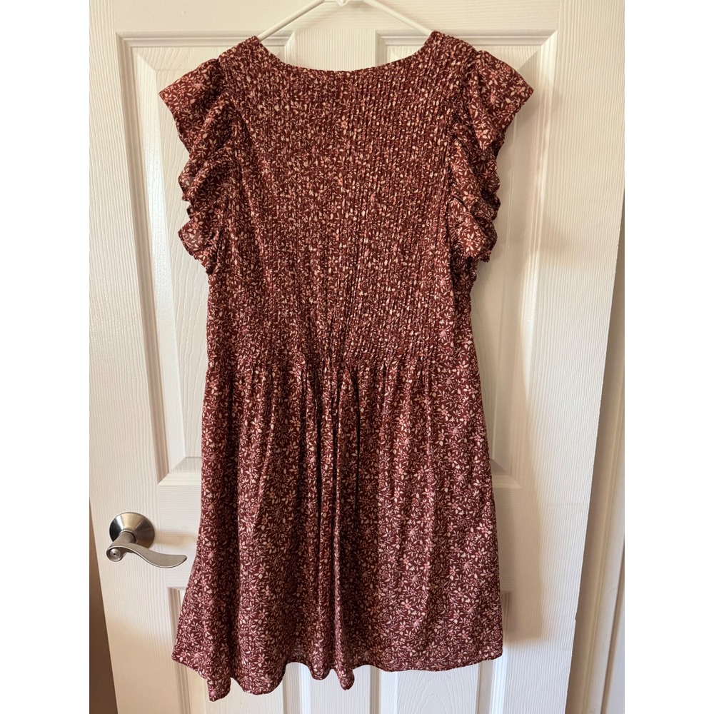 Madewell Floral Smocked Mini Dress Women Small Brown Flutter Sleeve Pockets - Picture 3 of 9